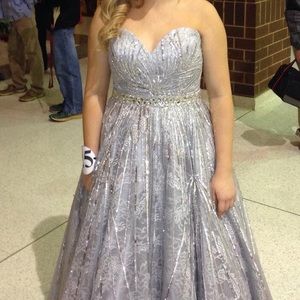 Silver sherri hill pageant or prom dress